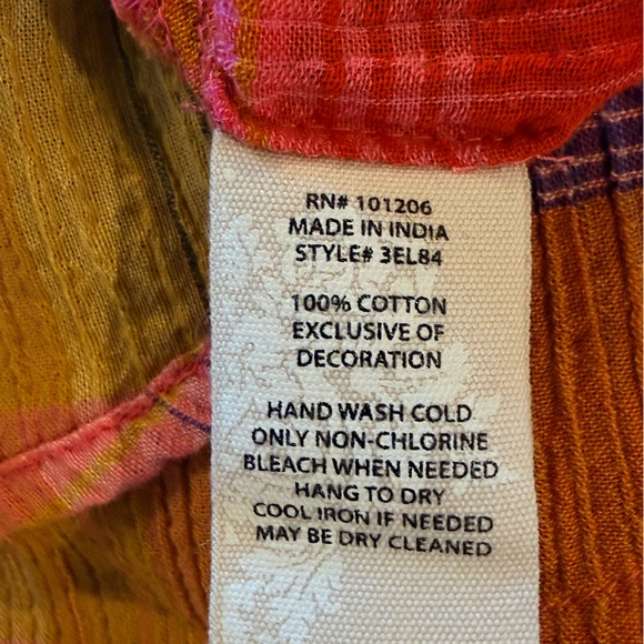 Soft Surroundings Sansonne Blouse Rainbow Plaid Crinkle Cotton Shirt Medium - Picture 8 of 8